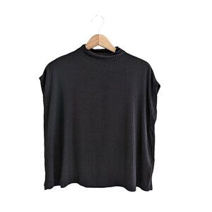 Rachel Roy Ribbed Mock Neck Boxy Top Blouse Size S